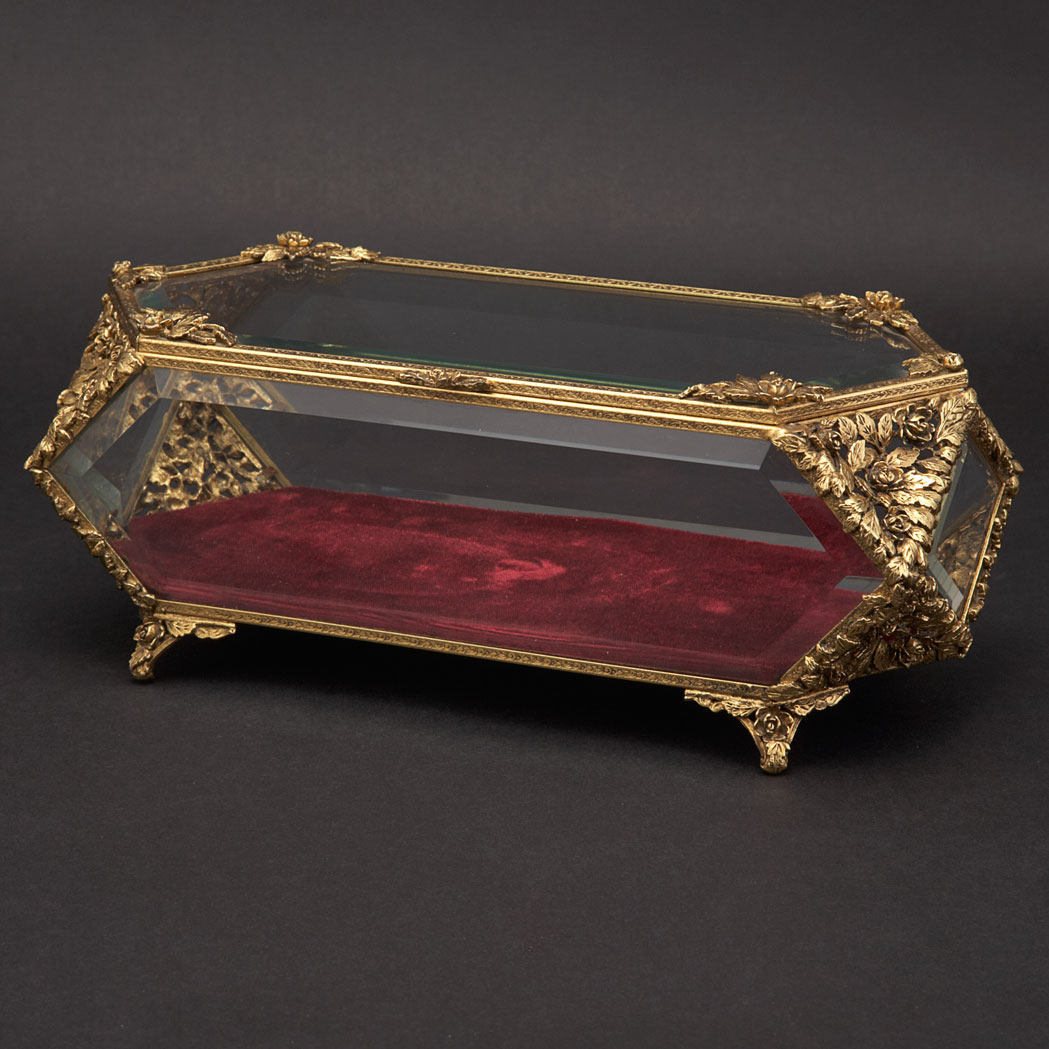 Appraisal: Louis XVI Style Gilt-Metal and Glass Jewelry Box Battani th