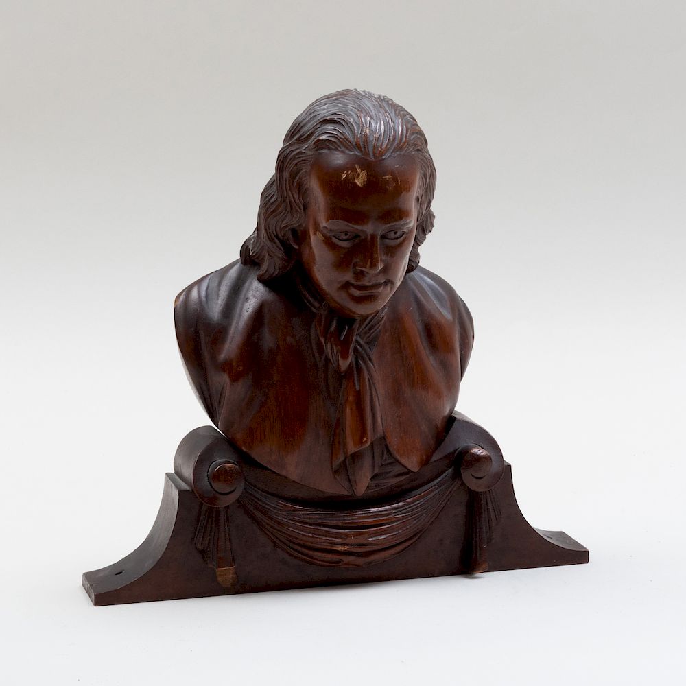 Appraisal: Carved Wood Bust of Benjamin Franklin After a Model by