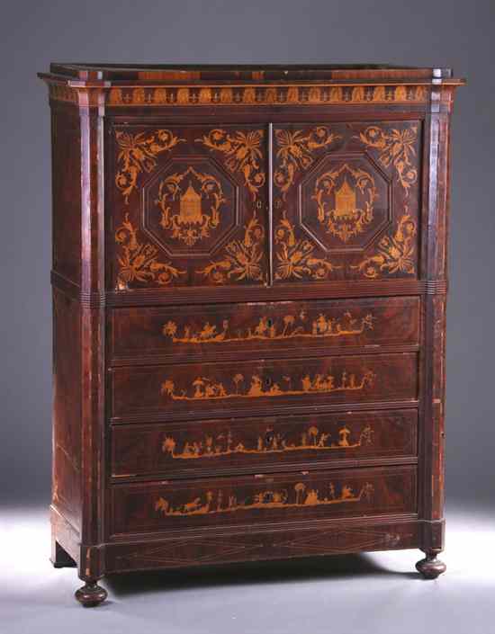 Appraisal: ITALIAN WALNUT AND MARQUETRY CHIFFONIER th century with ''losses'' Set-back