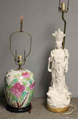 Appraisal: Chinese Lamps Including a Figural Blanc de Chinewith a Vase