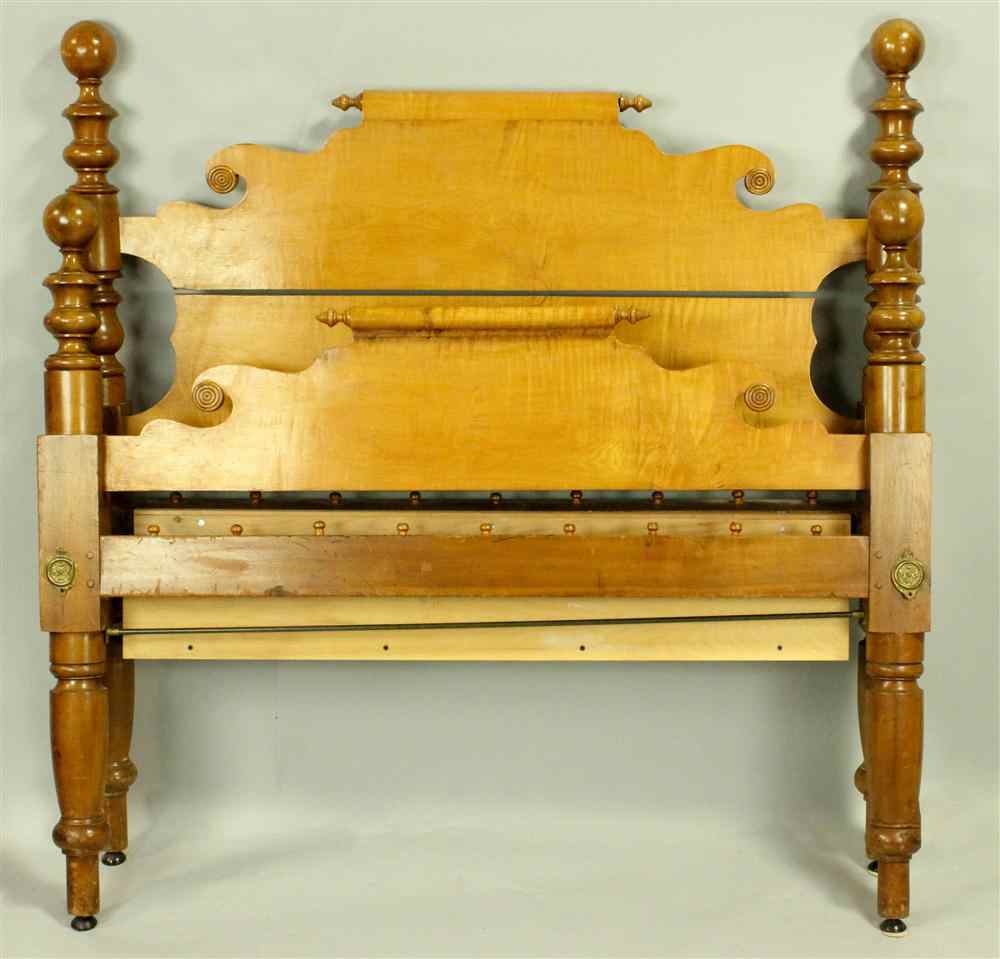 Appraisal: AMERICAN TIGER MAPLE DOUBLE CANNON BALL BED CIRCA having four