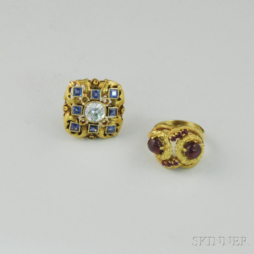 Appraisal: Two Large Gold Gem-set Rings an kt gold and garnet