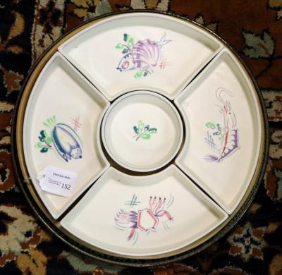 Appraisal: A Poole pottery hors d'oeuvres dish of four pieces painted