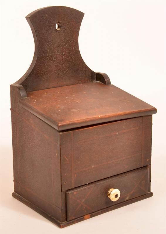 Appraisal: Walnut Hanging Salt Box Walnut Hanging Salt Box Inlay M