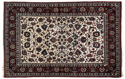 Appraisal: Isfahan silk rug very finely woven rectangular central panel with