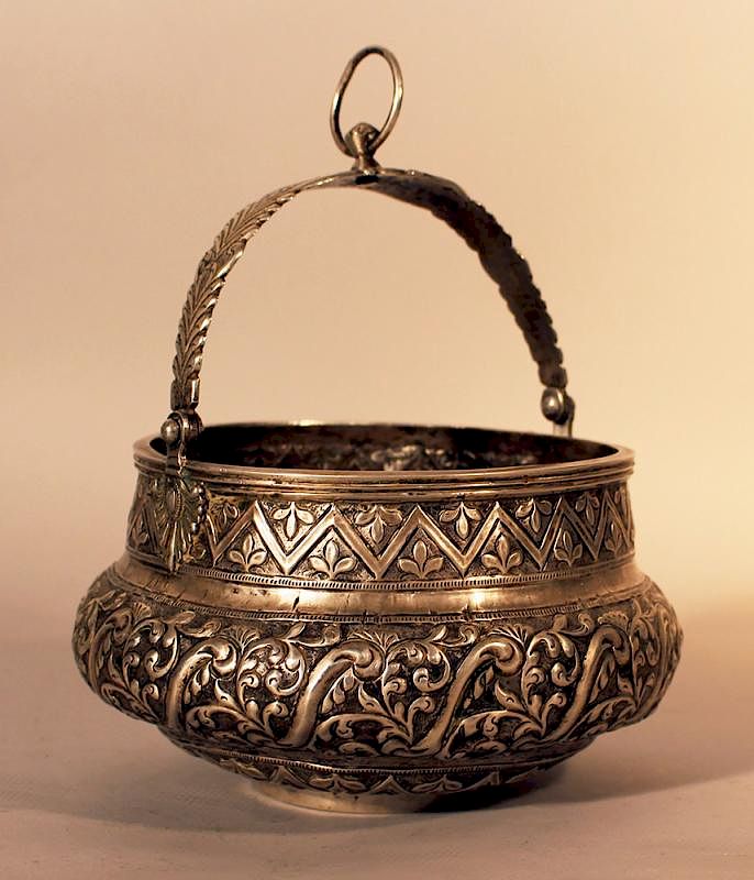 Appraisal: South American silver container South American silver container bowed shape