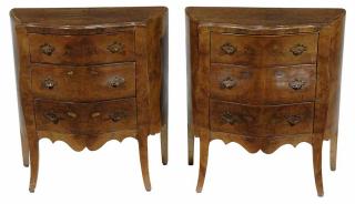 Appraisal: Pair Italian Baroque Style Burl Walnut Bomb Petite Commodes Continental