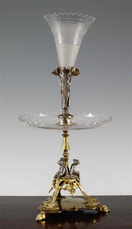 Appraisal: A th century brass white metal and cut glass centrepiece