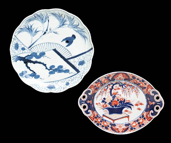 Appraisal: A blue and white porcelain charger and an Imari oval