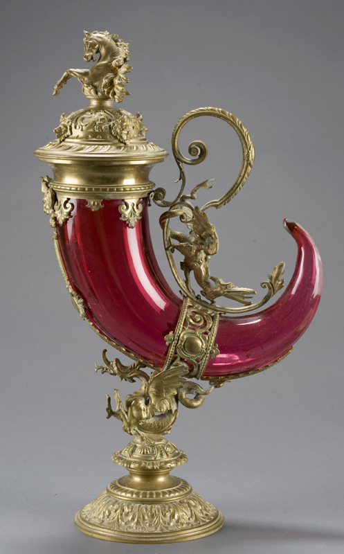 Appraisal: Bronze mounted cranberry glass vase nd half th century Removable