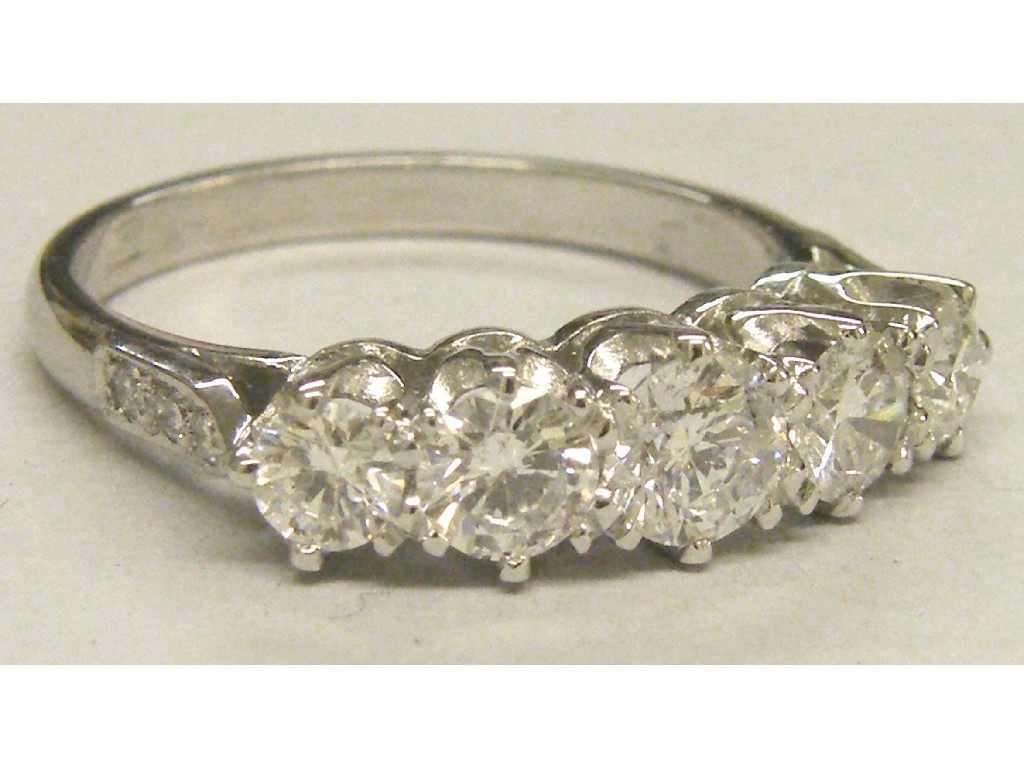 Appraisal: Good ct white gold five stone diamond ring in a