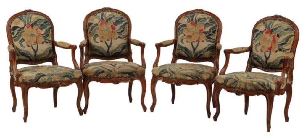 Appraisal: lot of Louis XV style tapestry upholstered armchairs approx h