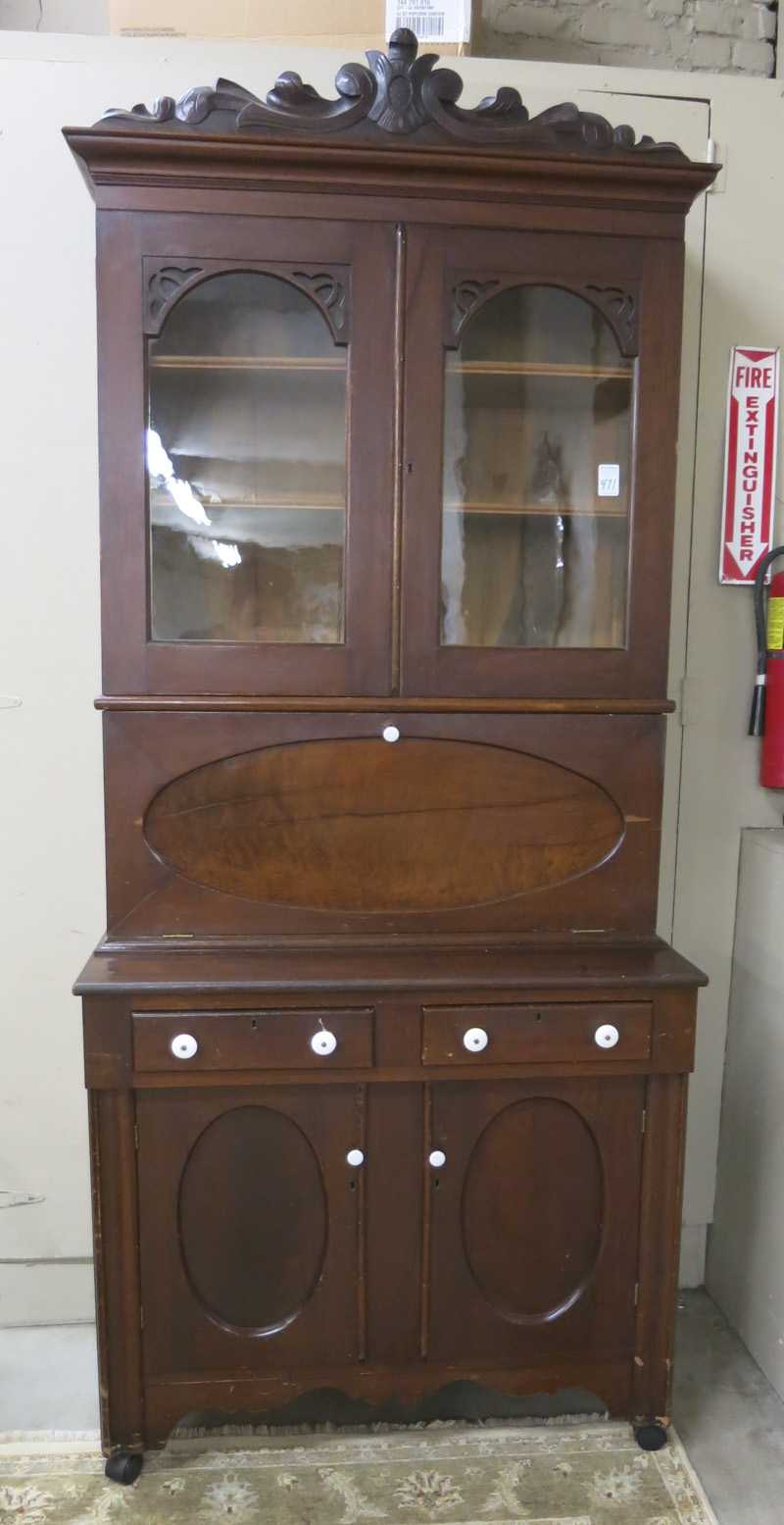 Appraisal: VICTORIAN WALNUT FALL-FRONT SECRETARY BOOKCASE American late th century H