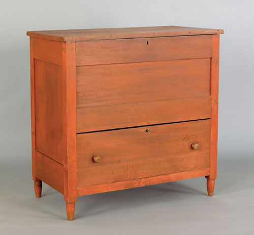 Appraisal: Red stained poplar blanket chest th c possibly Shaker h