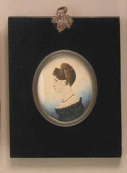 Appraisal: A watercolor on paper miniature portrait of Fanny Searborough early