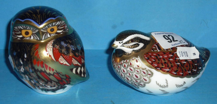 Appraisal: Royal Crown Derby Paperweights Lil Owl and Dappled Whale Both