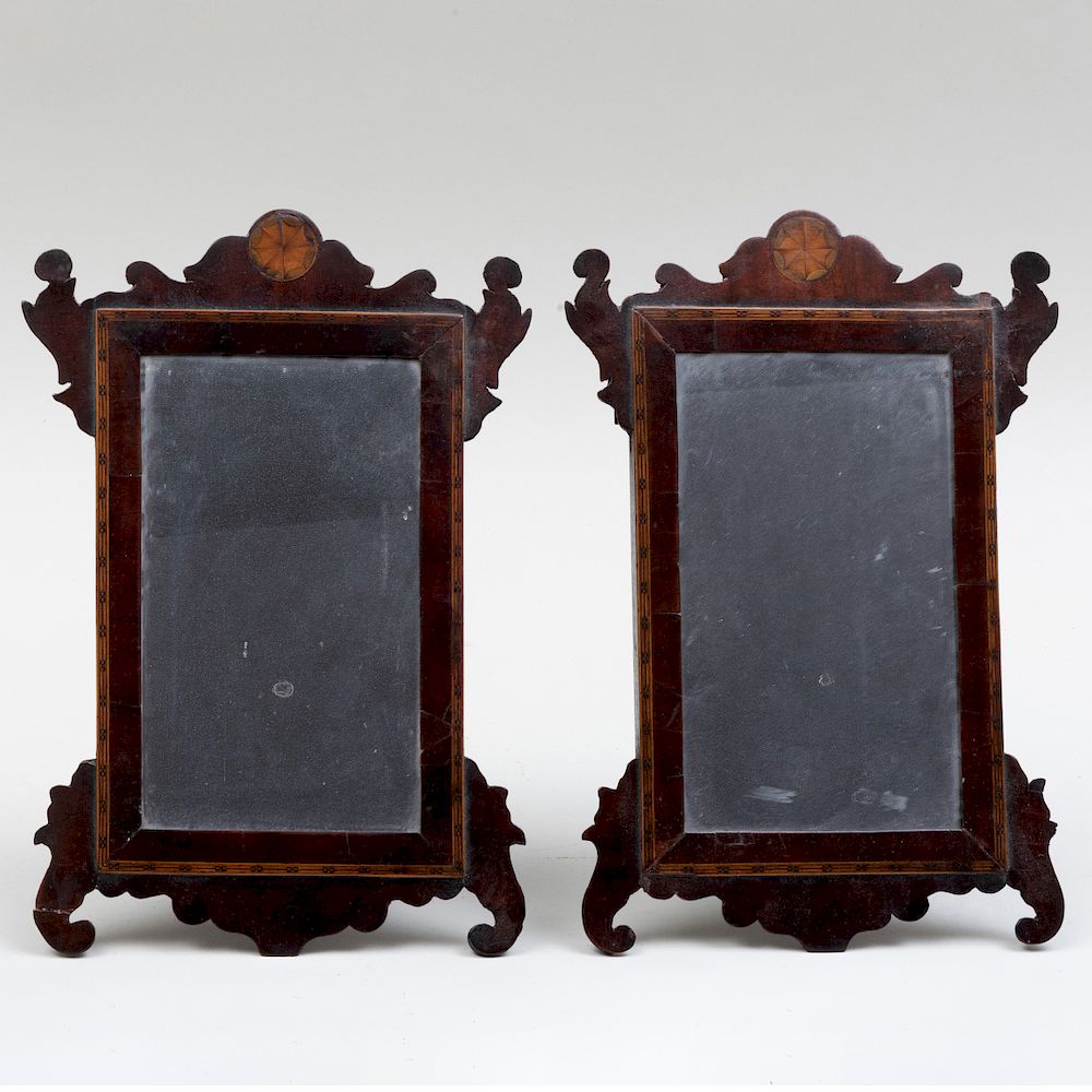 Appraisal: Rare Pair of Chippendale Inlaid Mahogany Diminutive Dressing Mirrors Each