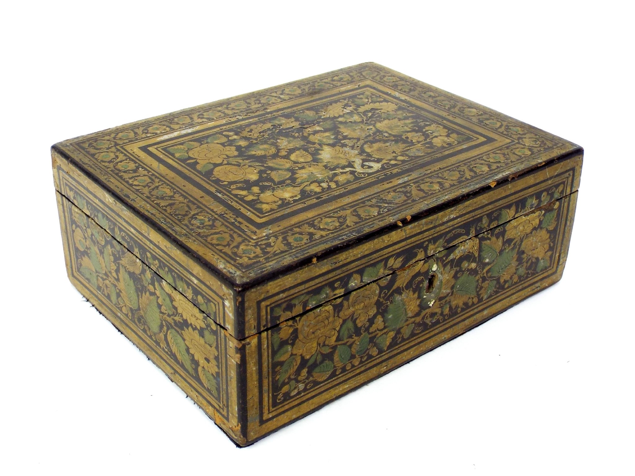 Appraisal: th century ebonised jewellery box decorated with gilded highlights with