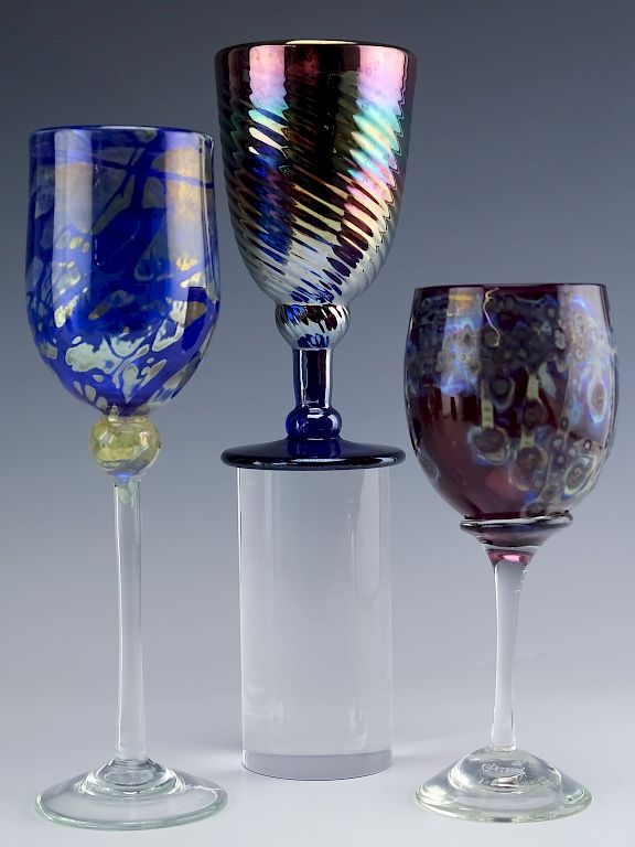 Appraisal: Lot of Signed Studio Art Glass Wine Glasses Collection of