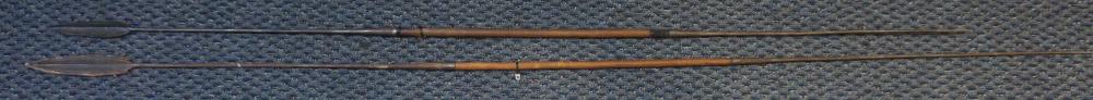 Appraisal: TWO AFRICAN WOOD AND STEEL LONG SPEARSTwo African Wood and