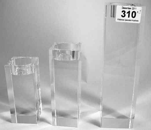 Appraisal: Three Graduating Square Glass Tealight Holders and cm