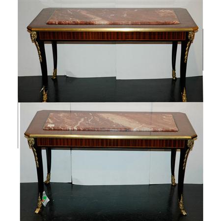 Appraisal: Pair of Empire Style Gilt-Metal Mounted Inlaid Mahogany Low Tables