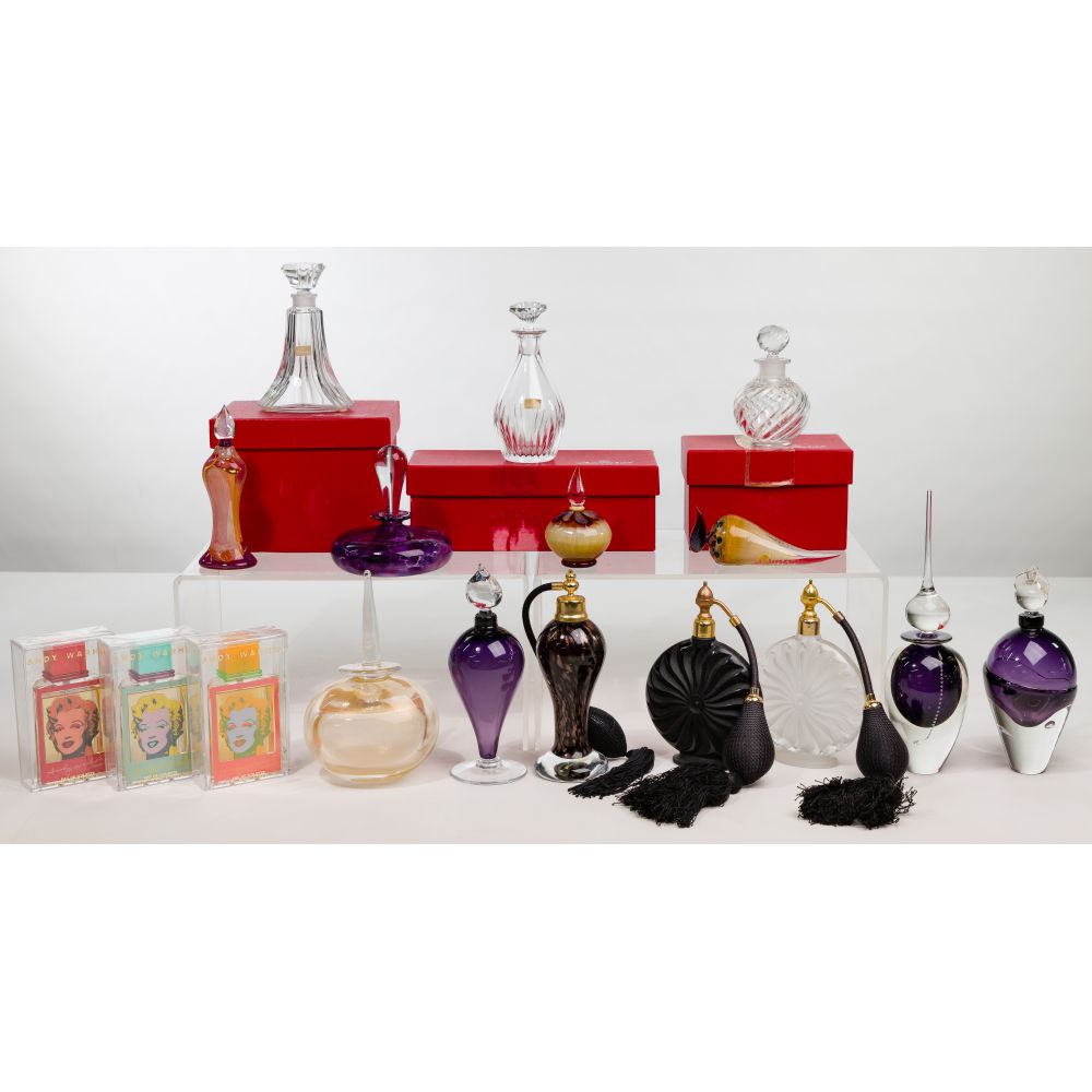 Appraisal: ART GLASS PERFUME BOTTLE ASSORTMENT items including by Baccarat Primevere