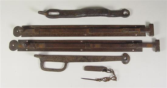 Appraisal: Lot of Door Hardware Five pieces blacksmith made Late th