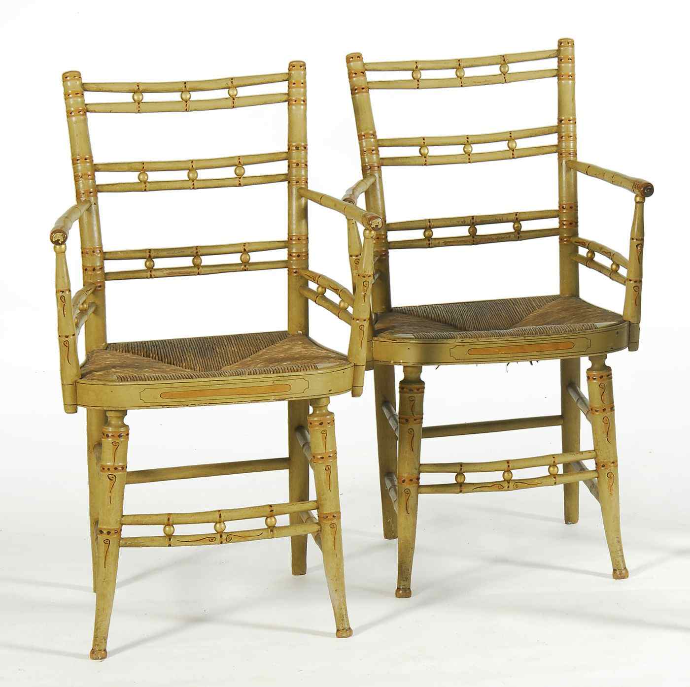 Appraisal: PAIR OF ANTIQUE AMERICAN SHERATON ARMCHAIRSLate th Early th CenturyIn