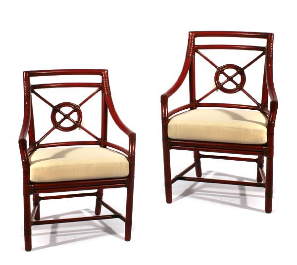 Appraisal: A pair of McGuire Target rattan armchairs height in width