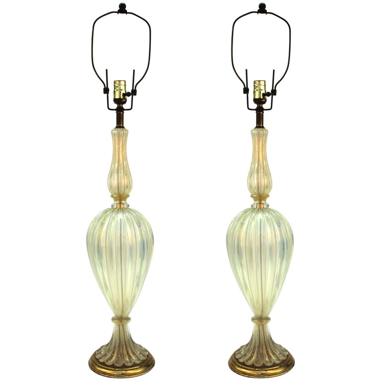 Appraisal: SEGUSO ITALIAN MURANO GOLD GLASS TABLE LAMPS PR Pair of