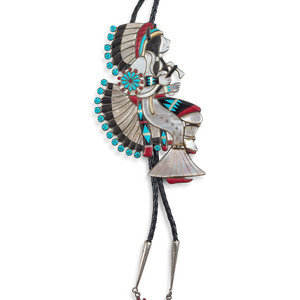 Appraisal: Zuni Silver and Mosaic Inlay Fancy Dancer Bolo Tie third