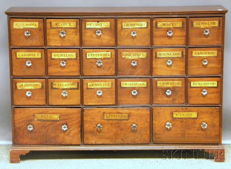 Appraisal: English Mahogany Twenty-one-drawer Labeled Spice Chest with glass pulls wd