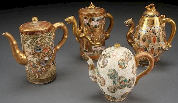 Appraisal: JAPANESE SATSUMA MINIATURE TEAPOTS A GROUP OF FOUR JAPANESE SATSUMA