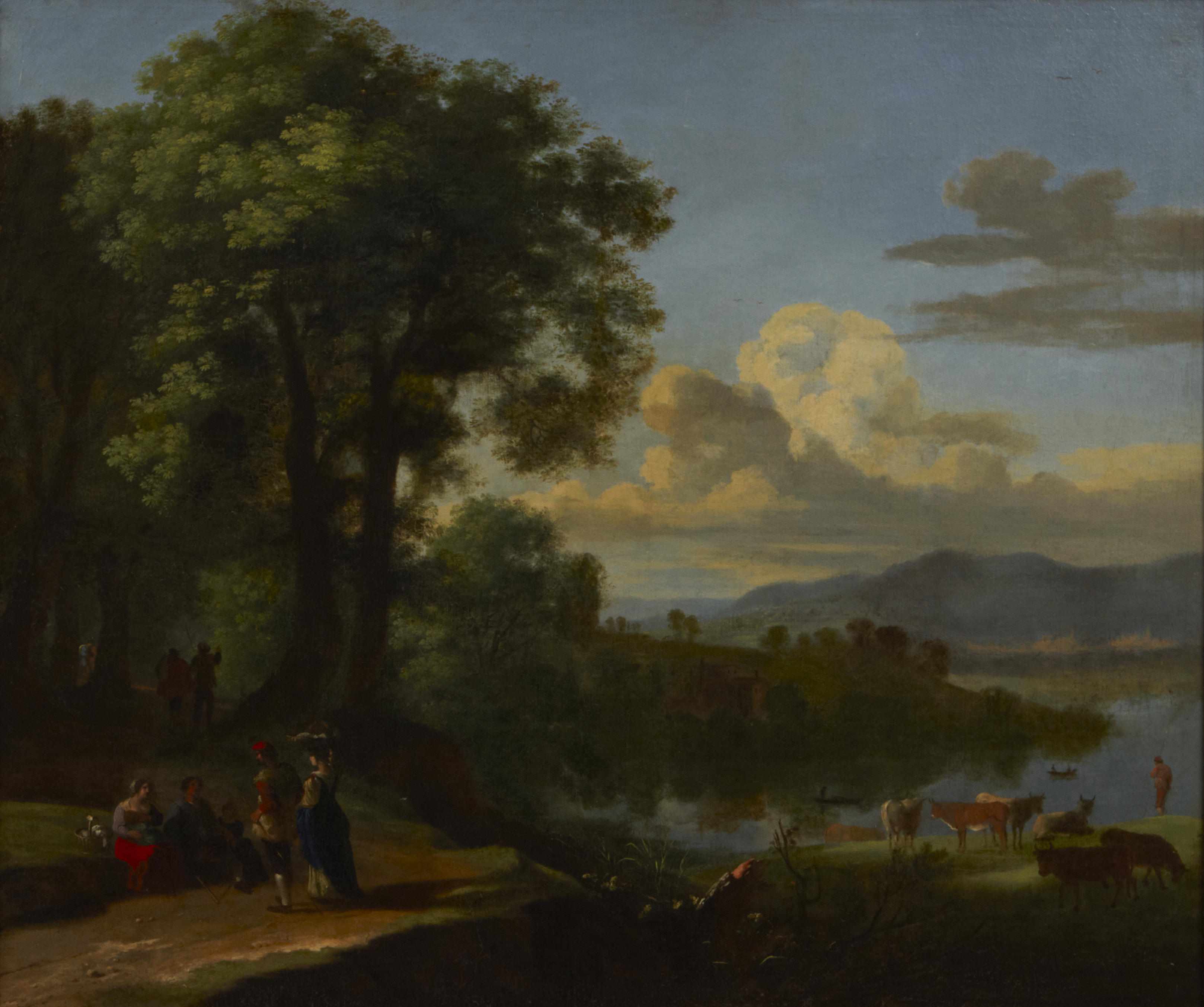 Appraisal: Continental School A pastoral landscape with figures and cattle by