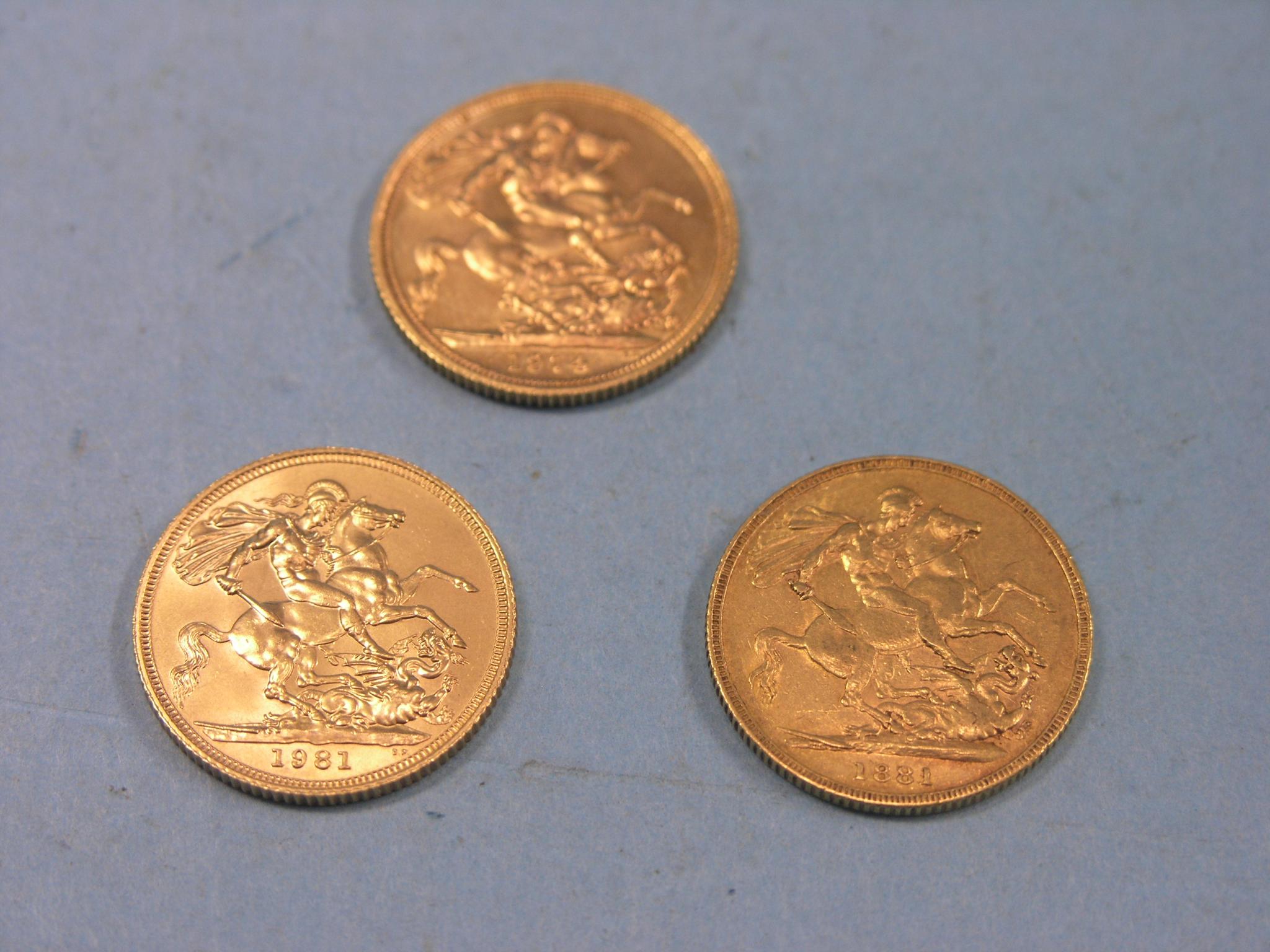 Appraisal: Three gold sovereigns