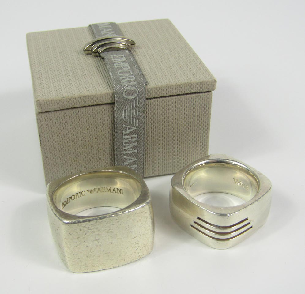 Appraisal: Two Emporio Armani gentleman's silver rings one square with graduated