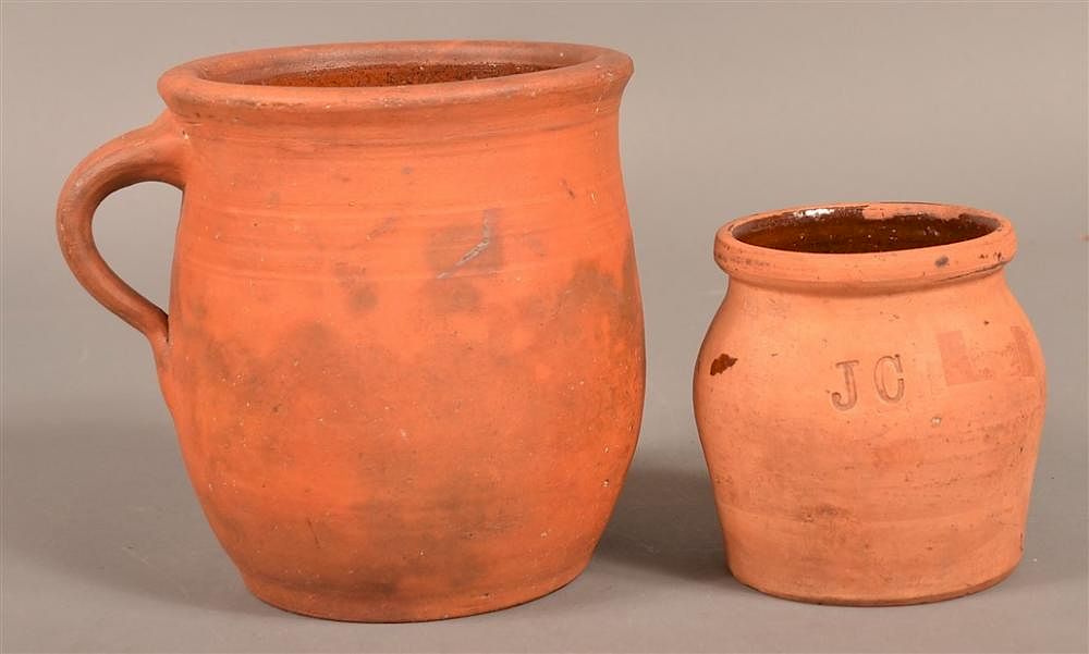 Appraisal: Two Interior Glazed Redware Storage Crock Two Interior Glazed Redware