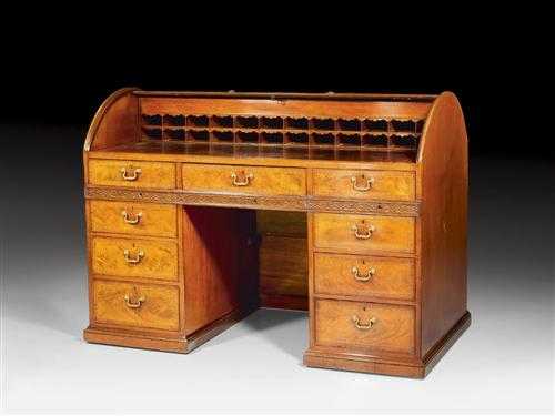 Appraisal: ROLL TOP DESK George III England circa Mahogany and burlwood