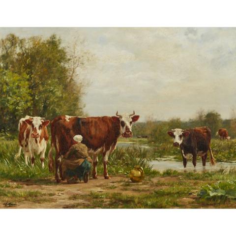 Appraisal: Adolphe Charles Marais - MILKING COWS IN THE FIELD French