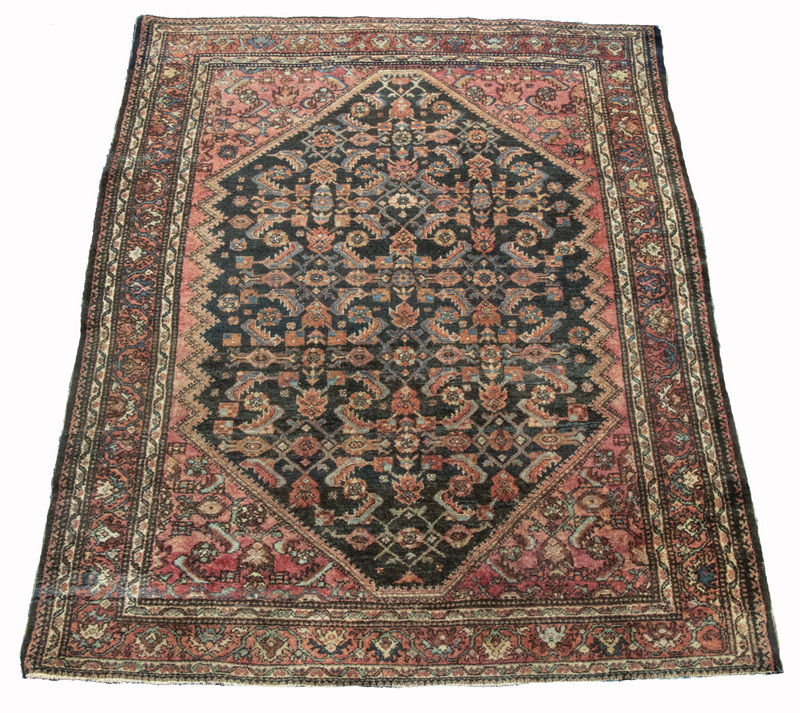 Appraisal: HAMADAN RUG Overall Herati design in brick red midnight and