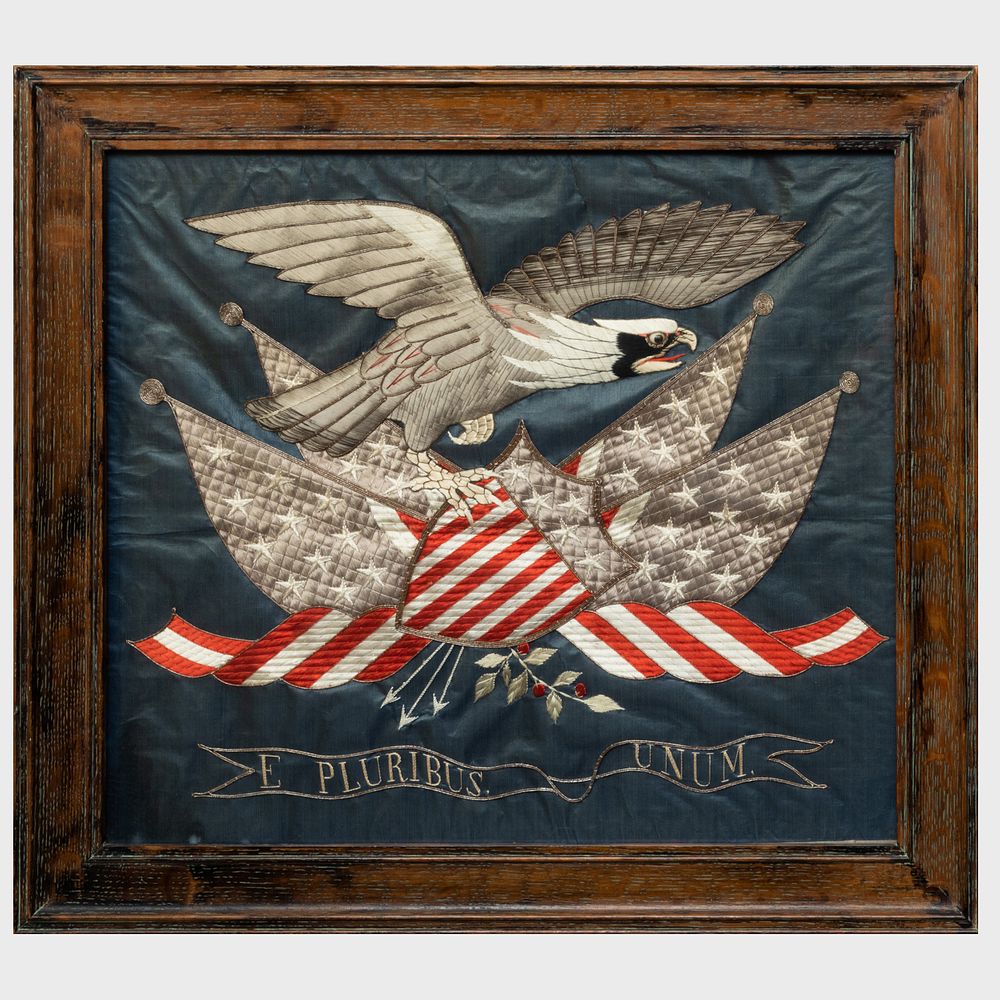 Appraisal: Japanese Export Embroidered Eagle and Flags Picture Made for the