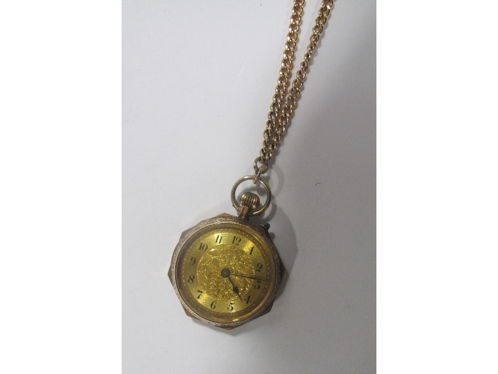 Appraisal: Nine carat gold fob watch with octagonal shaped case