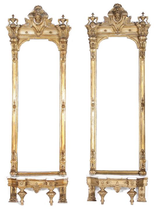 Appraisal: Rare pair Renaissance Revival giltwood pier mirrors probably New York