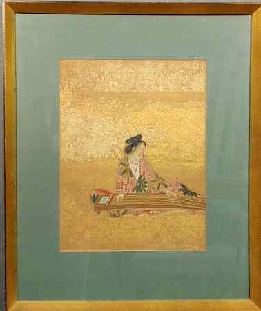 Appraisal: Early Japanese painting of a seated woman courtesan of the