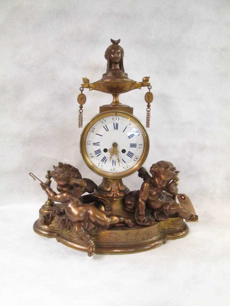 Appraisal: BRONZED METAL MANTEL CLOCK French th century the case with