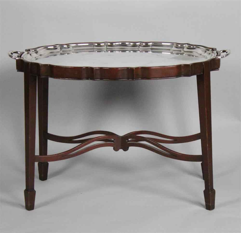 Appraisal: GEORGE III STYLE MAHOGANY LOW TABLE WITH REMOVABLE SILVER TRAY