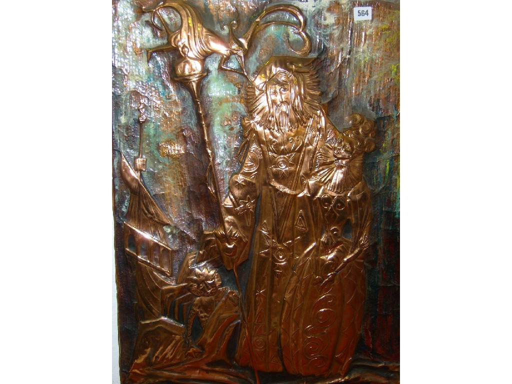 Appraisal: An unusual copper relief panel showing a bearded male figure