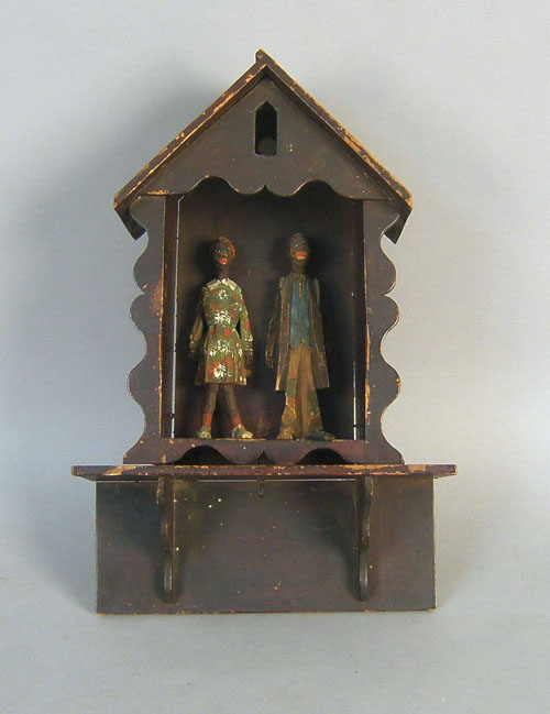 Appraisal: Red stained shadow box th c h w together with