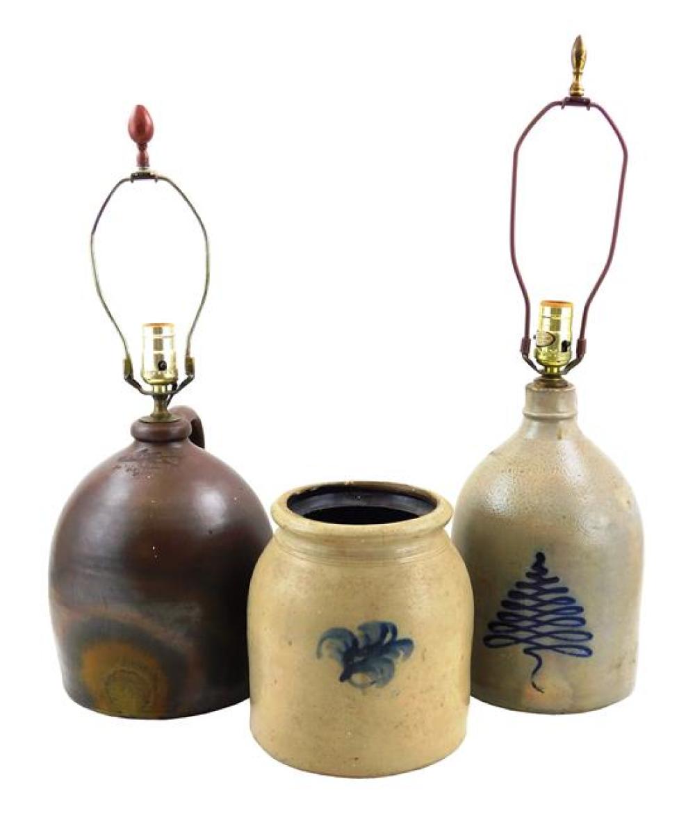 Appraisal: Three th C American stoneware vessels two have been mounted